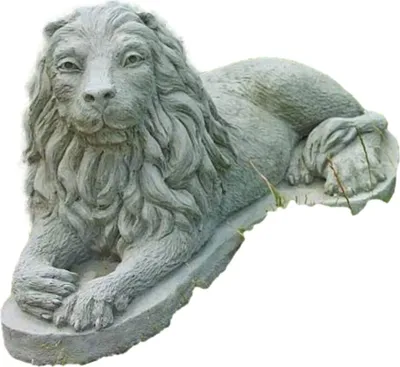 Produktbild von Löwe liegend aus Steinguss für den Garten, Frostfest und Witterungsbeständig zudem Neu, 32cm Höhe, 33cm Breite, 70cm Tiefe, ca 35kg
