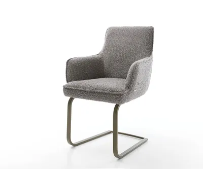 Produktbild von DELIFE Freischwinger Heira-Flex mit Armlehnen Bouclé Silbergrau Freischwinger flach Effektfinish Titan Taschenfederkern