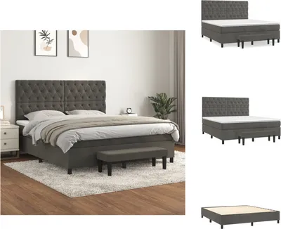 Productafbeelding van vidaXL Boxspringbed met matras, donkergrijs, 160x200 cm, fluweel - Bedden & bedbodems