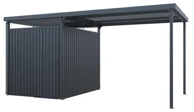 Produktbild von HOME DELUXE Gartenhaus inkl. Überdachung LEVANTO - Anthrazit 204 x 226 cm I Gartenhaus mit Carport