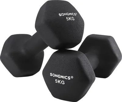 Obrázek produktu pro SONGMICS činky, sada 2 ks, 2 x 5 kg, sada činek, činky, šestihran, neoprenový potah, silový trénink, cvičení