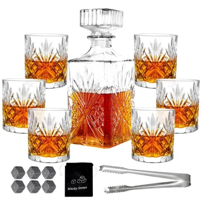 Productafbeelding van Whiskey Decanter Set met 6 Glazen en Koelstenen