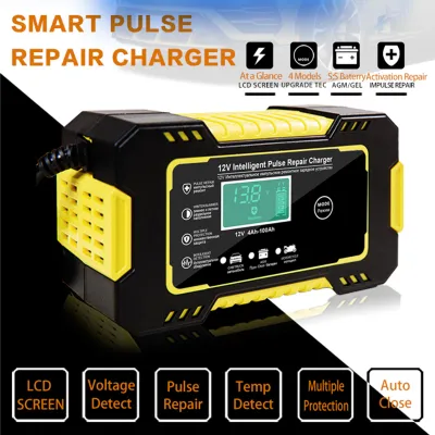 Obrázek produktu pro Nabíječka autobaterií, 12V 6A Smart Automatic Battery Charger Maintainer s LCD displejem Pulzní nabíječka pro opravu autobaterií, sekaček na trávu, motocyklů, lodí, SUV AGM gelových olověných baterií