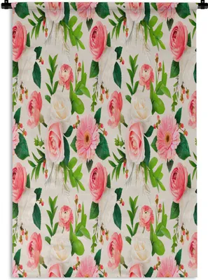 Produktbild von MuchoWow® Wandteppich Wandbehang Blumen - Illustration - Rosen - Gerbera 120x180 cm Tapisserie Dekoration Wandtuch - Schlafzimmer - Dekorationen für das Haus