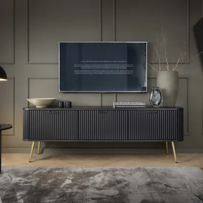 Produktbild von Masseno TV-Schrank ZENZERO 168 cm Fernsehschrank mit 3 Türen TV-Lowboard für Wohnzimmer Modern 168x39x57 cm Schwarz / Schwarz