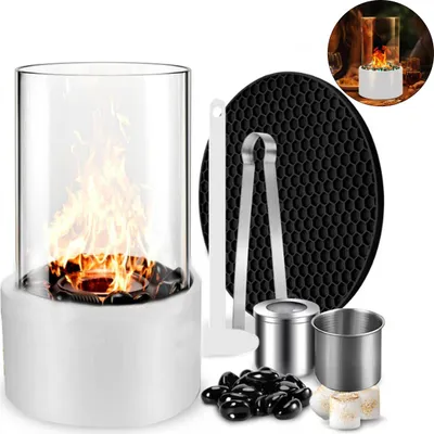 Produktbild von Runder Tisch-Alkohol-Kamin aus Metall, echtes Feuer, tragbar, Farben Weiß/Schwarz, dekorativ & sicher für Indoor