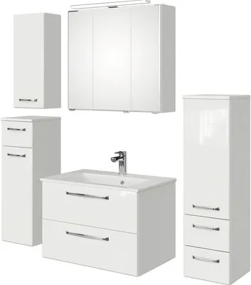 Produktbild von Pelipal Badmöbel-Set Kumba BxHxT 137 x 200 x 50 cm Frontfarbe weiß glanz mit Mineralguss-Waschtisch weiß, Midischrank, U