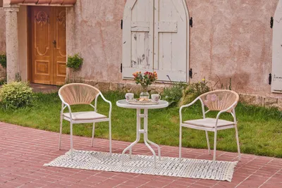 Zdjęcie produktu dla 3-częściowy zestaw bistro HGE51-BEI jasny rattan z poduszkami do siedzenia w kolorze beżowym