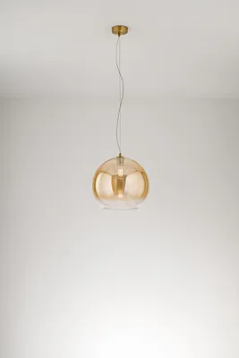 Image de Suspension En Verre Soufflé Ambre Dégradé Avec Structure En Métal Et Aluminium Laiton Bruni, Douille E27, Diamètre 35 Cm - Perenz Luminaire