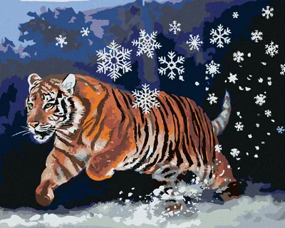 Zdjęcie produktu dla Zuty - Painting by Numbers - TIGER AND SNOWFLOWERS (D. RUSTY RUST), 40x50 cm, naciągnięte płótno na ramę