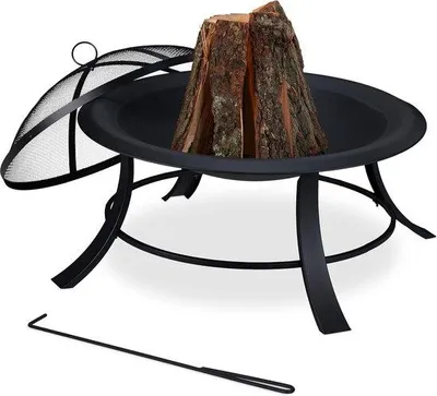 Produktbild von Famanu Feuerschale mit Funkenfänger und Kohlerost - Ø 75 cm, Schwarz