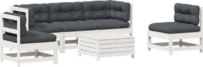 Produktbild von vidaXL 6-tlg. Garten-Lounge-Set mit Kissen Weiß Massivholz Kiefer