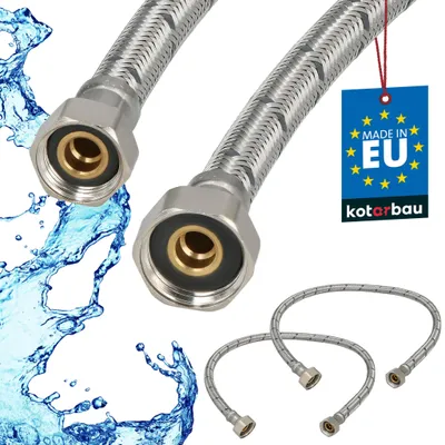 Obrázek produktu pro KOTARBAU® Sada 2 ks ohebné hadice na vodu, 60 cm, vyztužená hadice 1/2“ x 3/8“, přívodní hadice k armaturám, hadice k vodovodnímu kohoutku, s nerezovým pláštěm