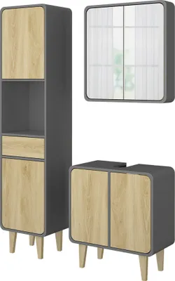 Produktbild von Badmöbel-Set Vicco Arla Anthrazit/Eiche 3 Teile, mit Hochschrank, Model 51821
