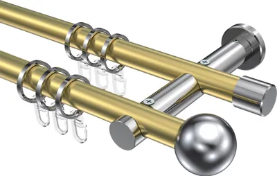 Produktbild von Interdeco Gardinenstange / Vorhangstange Messing-Optik / Chrom, Typ Platon Luino (Kugel), 20 mm Ø 2-läufig, 540 cm