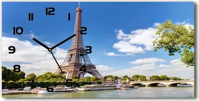 Produktbild von Wanduhr aus Glas – 60x30 cm - Glasbild - Glasuhr - Gehärtetes Glas - schwarze-zeiger - Eiffelturm Paris