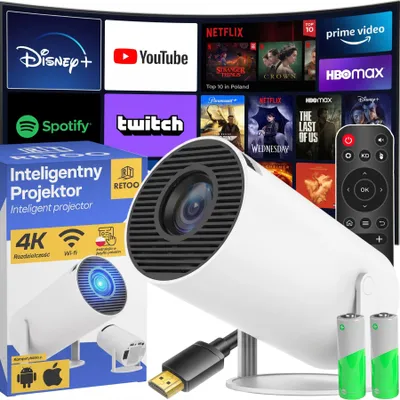 Produktbild von Mini Tragbarer Beamer Trapezkorrektur 4K 200 ANSI Smart Projektor WiFi Beamer 10000: 1 1280x720 px 4k Heim Kino Full HD Smart Heimkino Retoo