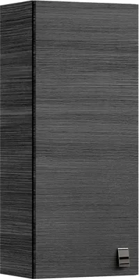 A tall, narrow cabinet with a textured, dark gray finish and a small silver handle on the bottom right.