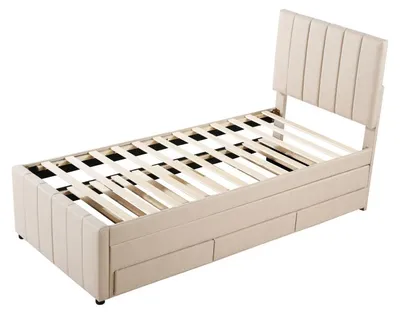 Image de Lit superposé – Lit pour enfant – Lit à étages – Lit simple – Revêtement en tissu – Extensible – Avec tiroirs de rangement