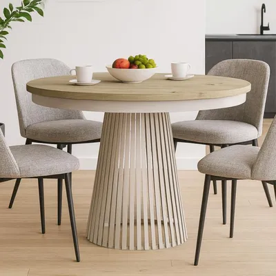 Produktbild von BEAUTYSOFA | Runder Ausziehbarer Tisch LUMI Ø 100–180 cm, Tisch für Esszimmer, Loft-Stil, Skandinavische, Kaschmir/Artisan