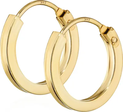 Produktbild von Paar 585 Gelb Gold Creole Ohrringe Ohrschmuck Flach Goldohrringe 12mm 1843