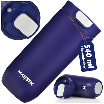Produktbild von Majestic Sport Bullet Thermobecher 540 ml, Kaffeebecher to go 100% Auslaufsicher, Hält mind. 6 h warm, BPA-Frei - Schlanker Edelstah, Marineblau.