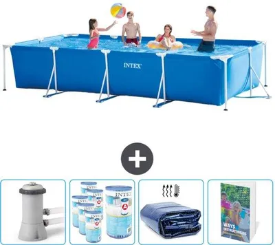 Produktbild von Intex Rechteckiges Schwimmbeckenrahmen - 450 x 220 x 84 cm - Blau - Beim Kauf inkl. Schwimmbeckenfilterpumpe - Filter - Sonnenschutz - Schwimmbeckenhandbuch