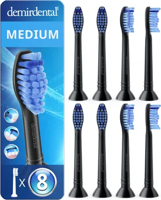 Zdjęcie produktu dla 8 sztuk średnich nasadek do szczoteczek Demirdental do Philips Sonicare Proresults | Czarne