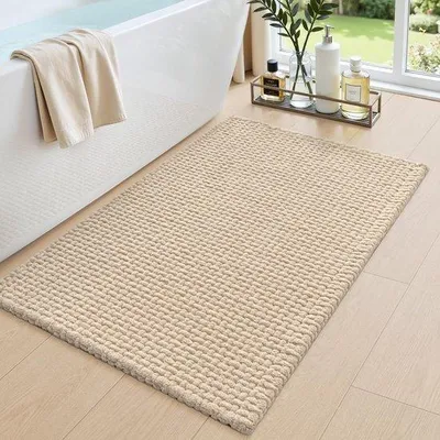 Productafbeelding van Badmat Chenille - Zachte Vloermat - Badkamer Comfort - Super Absorberend - 50x80 cm - Beige