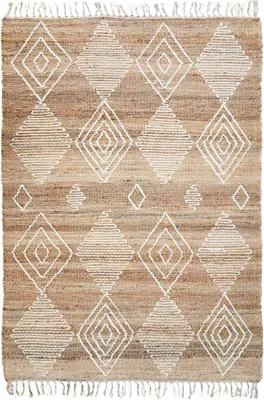 Image de Tapis en chanvre avec motifs losanges en laine épaisse naturel 120x170