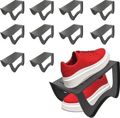 Produktbild von LZQ Schuhorganizer 10 Stück – Platzsparende & rutschfeste Schuhhalter aus hochwertigem PP, Schuhaufbewahrung für Schrank & Flur, Grau