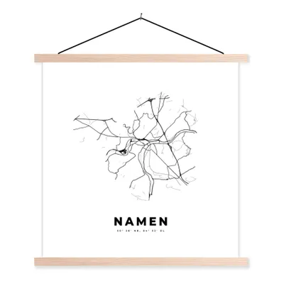 Produktbild von MuchoWow® Textilposter Stadtplan - Schwarz und weiß - Karte - Namur - Belgien - Karte 40x40 cm mit holzfarbenen Rahmen - Posterleiste