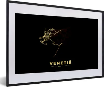 Produktbild von MuchoWow® Gerahmtes Poster Venedig - Gold - Karte - Schwarz 60x40 cm - Poster mit Schwarzem Bilderrahmen Wandposter Rahmen Foto Bilder - Schlafzimmer - Plakat in Rahmen - Drucken