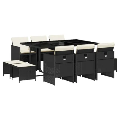 Produktbild von vidaXL 11-tlg. Garten-Essgruppe mit Kissen Schwarz Poly Rattan
