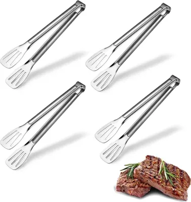 Obrázek produktu pro 4dílná sada kuchyňských kleští z nerezové oceli o délce 23 cm, servírovacích kleští, kuchyňských kleští, žáruvzdorných grilovacích kleští a náčiní na grilování, pečení a servírování (stříbrná)