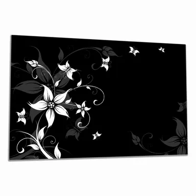Produktbild von Wallario Herdabdeckplatte aus Glas, Größe 80 x 52 cm 1-teilig, Motiv Blumenranke in Schwarz-Weiß