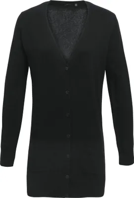 Produktbild von Premier Damen Strickjacke mit V-Ausschnitt, längere Länge RW5589 (48 DE) (Schwarz)