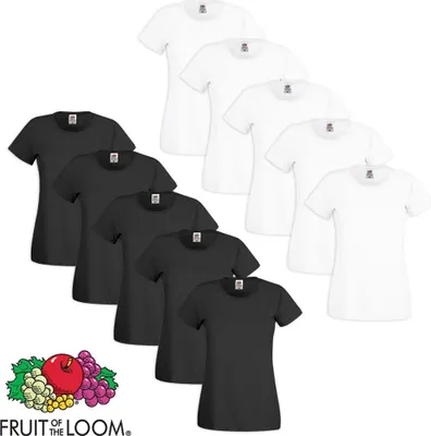Produktbild von Fruit of the Loom Damen T-Shirt 10 Stk. Rundhals Bw. Weiß/Schwarz M