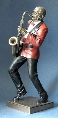 Jazz-Saxofonist-Skulptur, Kunstharz, 29 cm, bronzefarben/gold