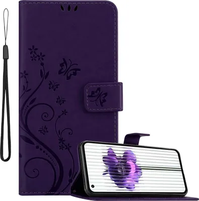 Produktbild von Cadorabo Hülle für Nothing Phone (1) in FLORAL DUNKEL LILA Schutzhülle im Blumen Design mit Magnetverschluss, Standfunktion und Kartenfächern Flip Case Flower Cover Etui Handy Klapp Hülle Book Tasche