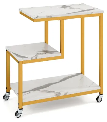 Produktbild von Beistelltisch mit Rollen, 3-stöckiger Sofatisch in Marmoroptik, Kaffeetisch, kleiner Couchtisch für Wohnzimmer, Schlafzimmer und Arbeitszimmer
