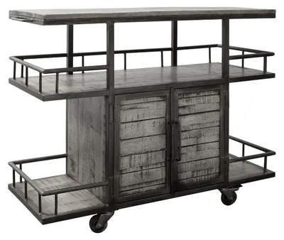 Immagine prodotto di MASSIVMOEBEL24 | HEAVY INDUSTRY #167 Carrello da servizio in legno di mango e ferro - laccato grigio - 117x46x94