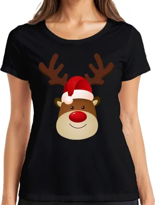 Produktbild von Rentier Rudolf süßes Weihnachtsmotiv - Weihnachten Weihnachtsgeschenk Christmas Damen T-Shirt, Schwarz, XL
