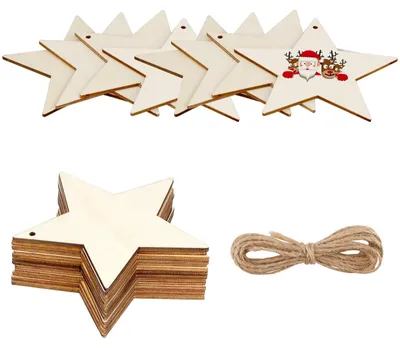 100 Holzsterne mit Juteband, 10 cm, für DIY und Deko