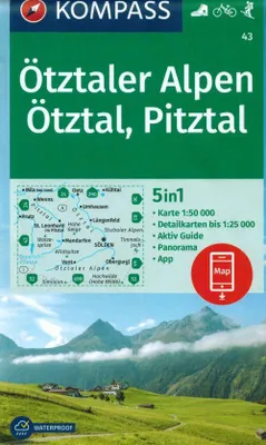 Obrázek produktu pro KOMPASS Turistická mapa 43 Ötztalské Alpy, Ötztal, Pitztal 1:50 000