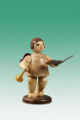 Produktbild von Holzfigur Geschenkeengel mit Trompete natur ohne Krone Höhe 6,5cm NEU