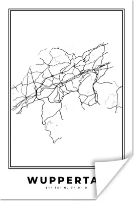 Produktbild von MuchoWow® Poster Schwarz und weiß - Deutschland - Karte - Stadtplan - Wuppertal 20x30 cm - Papierdruck