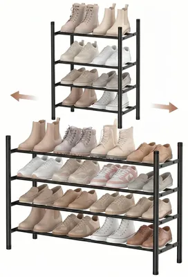 Schuhregal ausziehbar, 3 Ebenen, Metall, 45–83 cm, schwarz