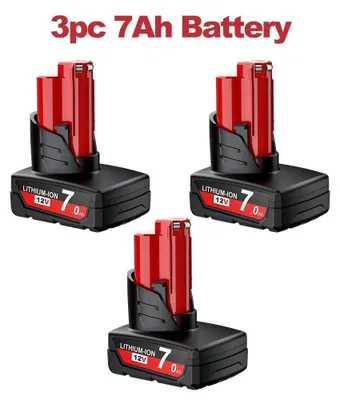 Immagine prodotto di Batteria M12 - Batteria per utensili agli ioni di litio da 12 V - Capacità 7,0 Ah (7000 mAh) - Confezione da tre - Batteria di ricambio per utensili M12 - Grigio