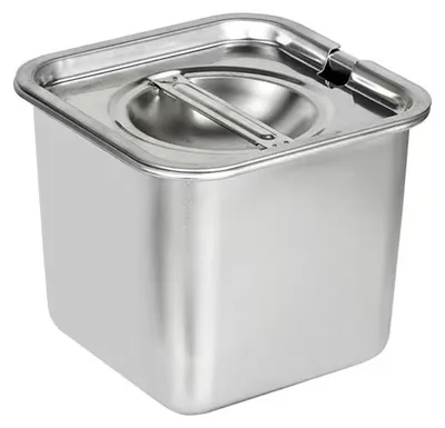 Produktbild von Edelstahl-Gewürzbox, quadratisch, rostfrei, abgerundete Ecken, Gewürzaufbewahrung für gewerbliche Küchen, Restaurants, 14 cm